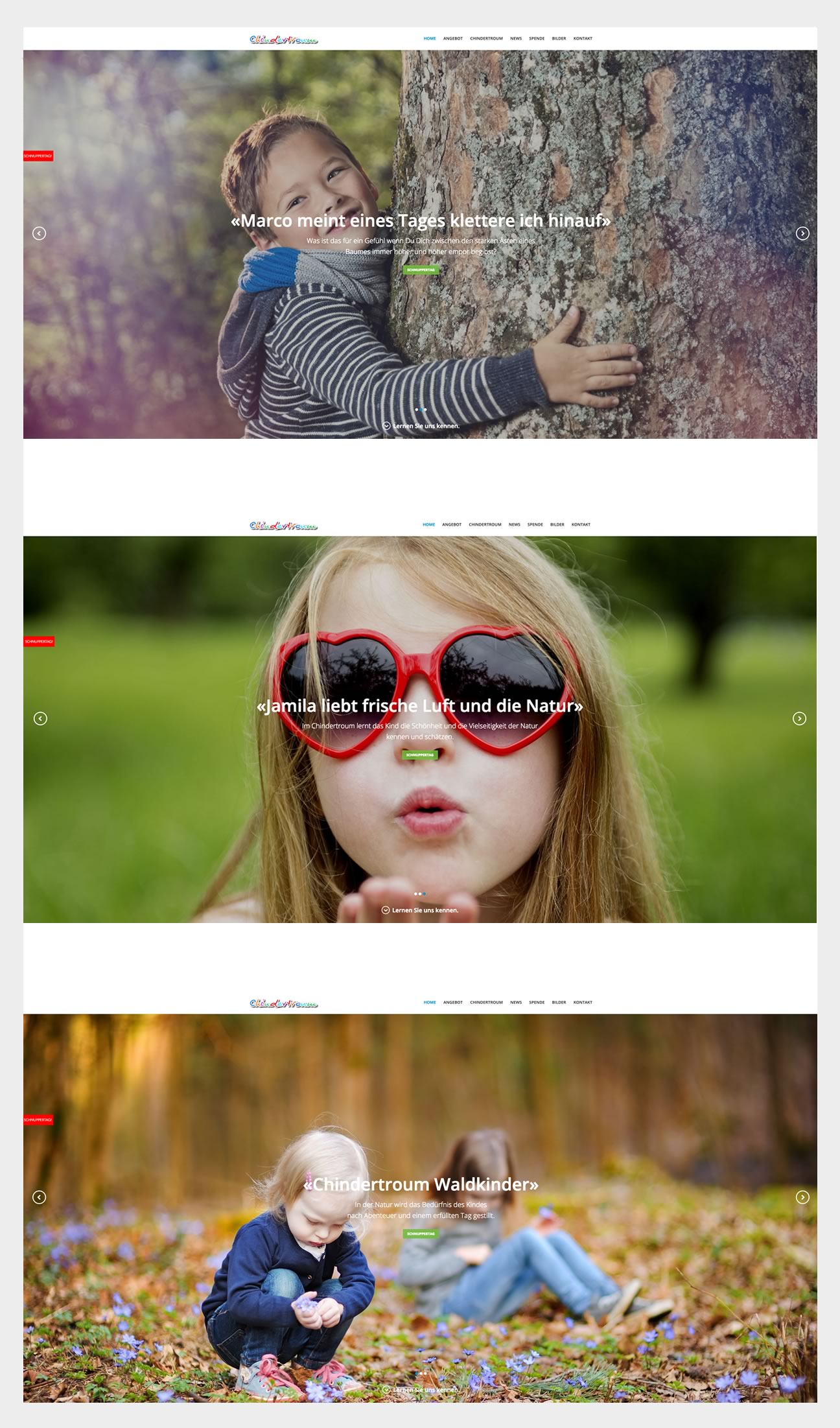 Auszug bzw. Printscreen von der Website Chindertroum
